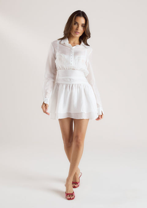 Sheer Shirt Dress - White