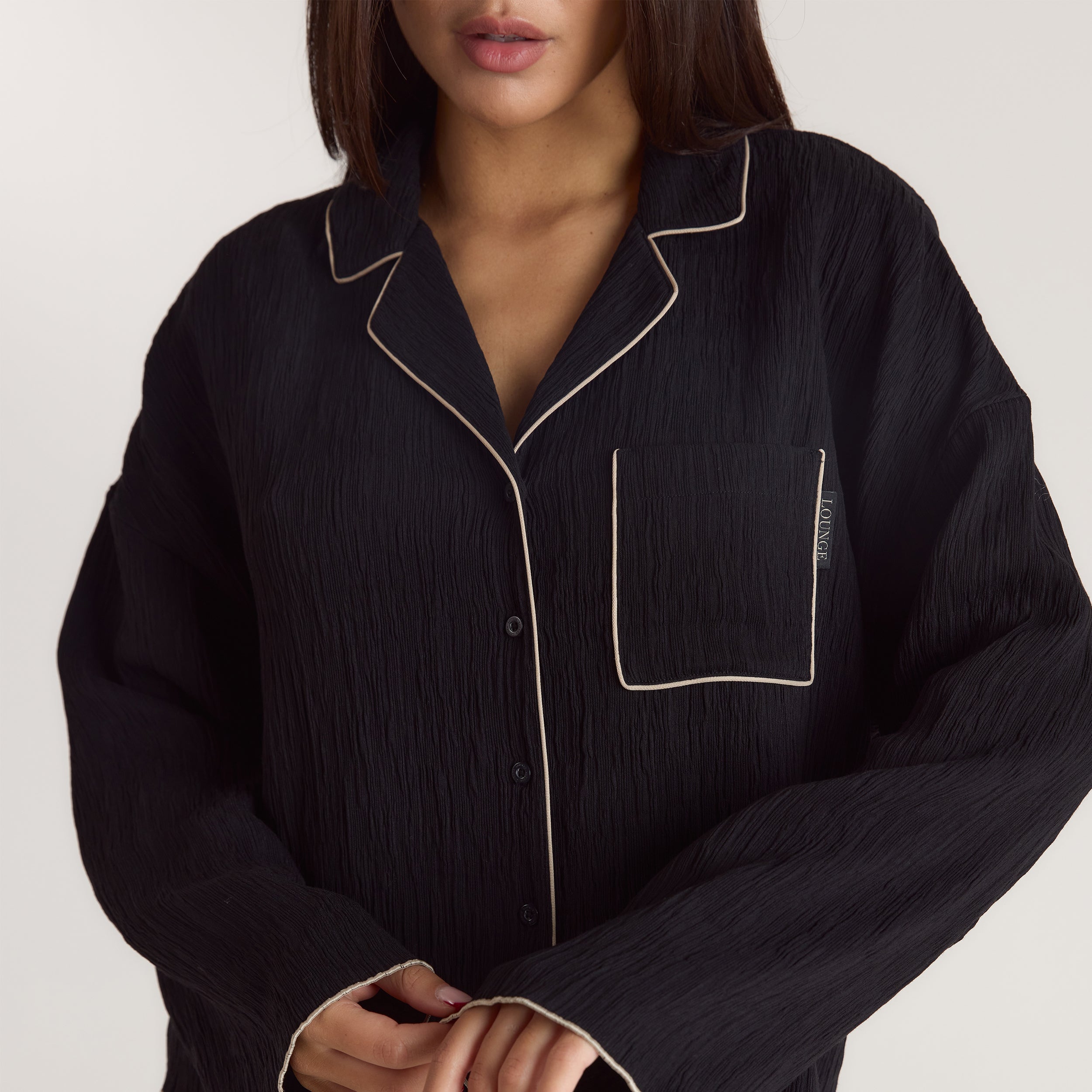 Crinkle Pyjama Shirt - Black