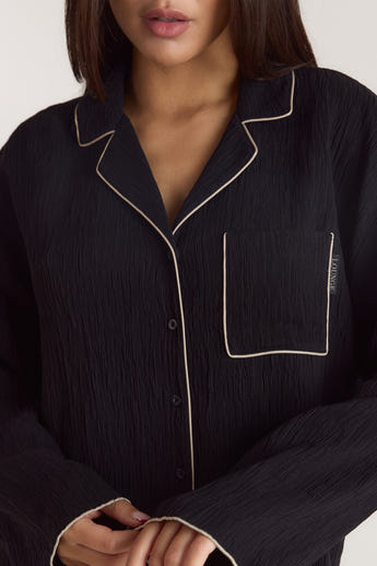 Crinkle Pyjama Shirt - Black