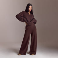 Ribbed Hem Knitted Trousers - Chocolate