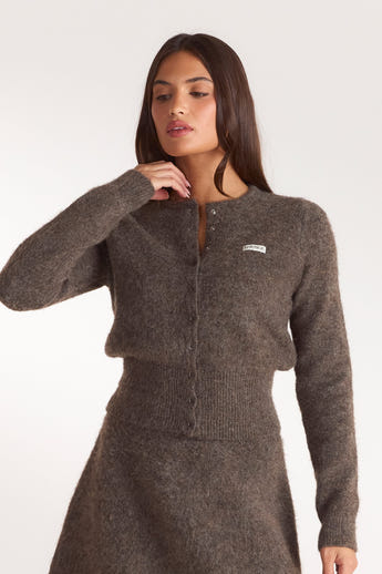 Cinched Knit Cardigan - Ash Brown