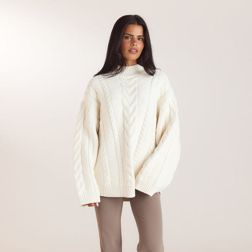 Oversized Cable-Knit Jumper - Cream alternate