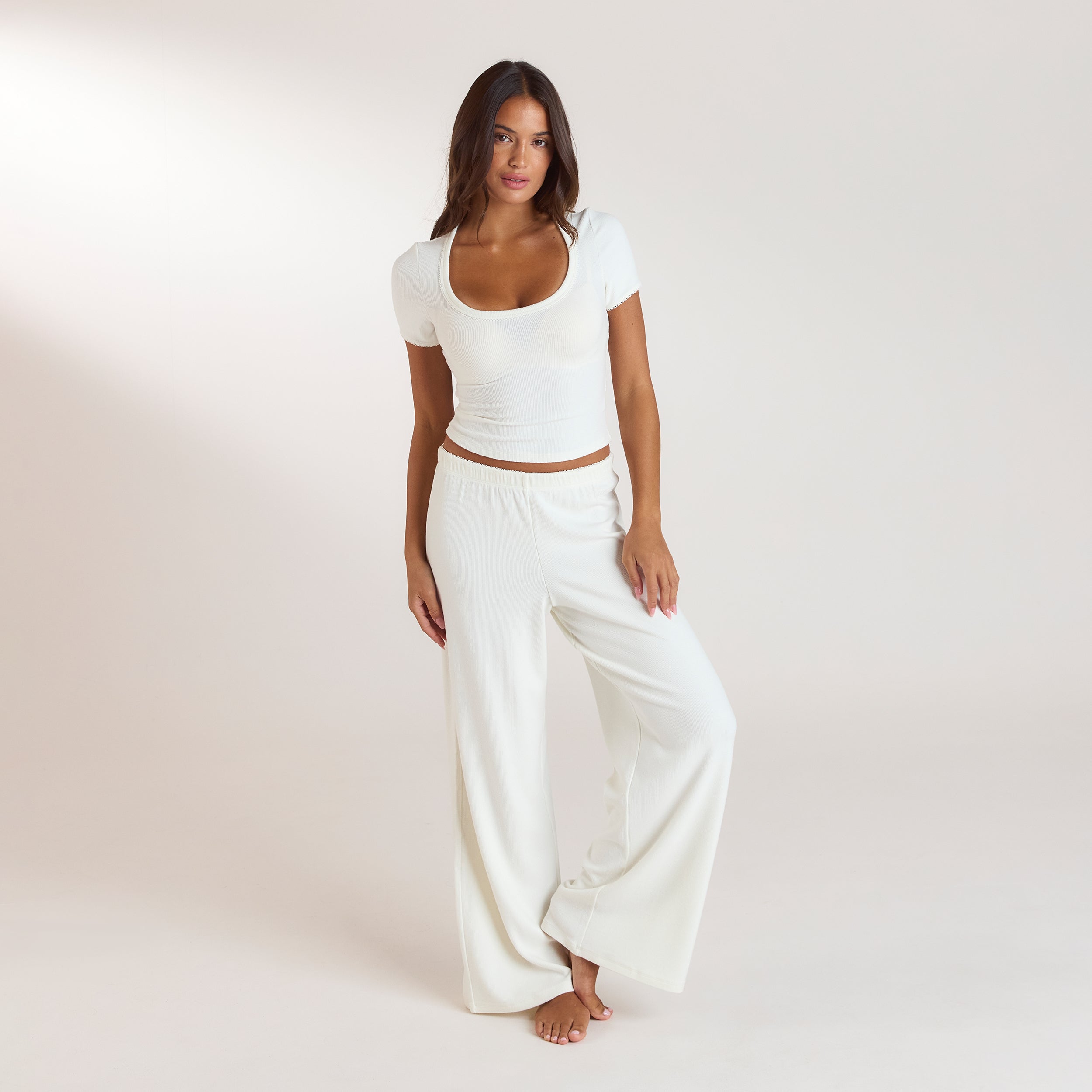 Ribbed Pyjama Bottoms - Cream alternate