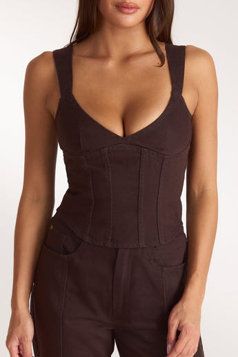 Denim Corset Top - Chocolate