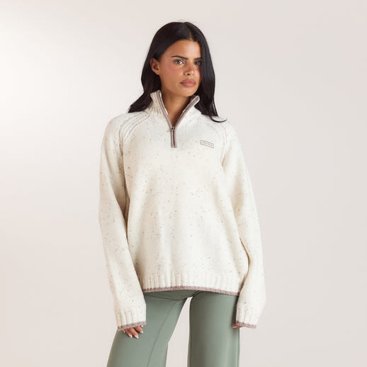 Knitted Wool Quarter-Zip Jumper - Cream alternate