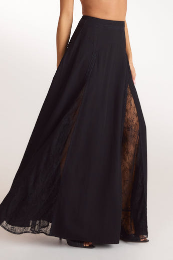 Lace Panel Maxi Skirt - Black