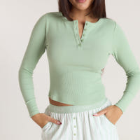 Mistletoe Henley Pyjama Top - Sage
