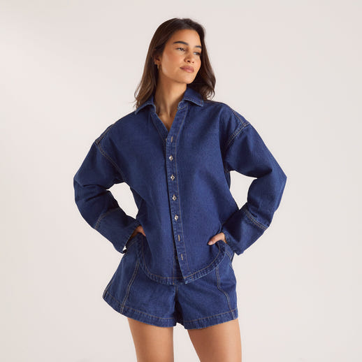 Oversized Denim Shirt - Blue