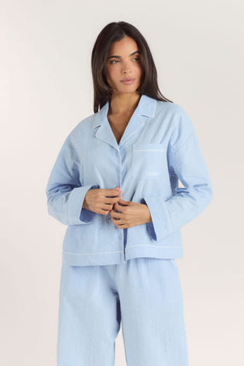 Textured Cotton Pyjama Shirt - Blue