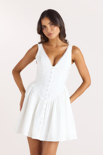 Plunge Mini Dress - Cream