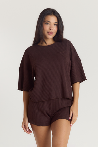 Soft Waffle Pyjama Top - Dark Chocolate