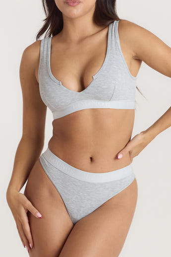 Soft Ribbed Push-Up Bralette - Grey Marl