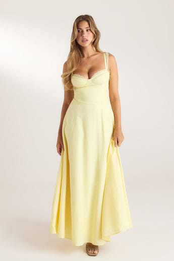 Lace Trim Maxi Dress - Lemon