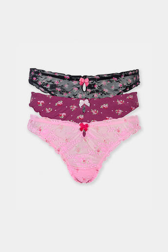 Printed Thongs (3-Pack) - Pink Print