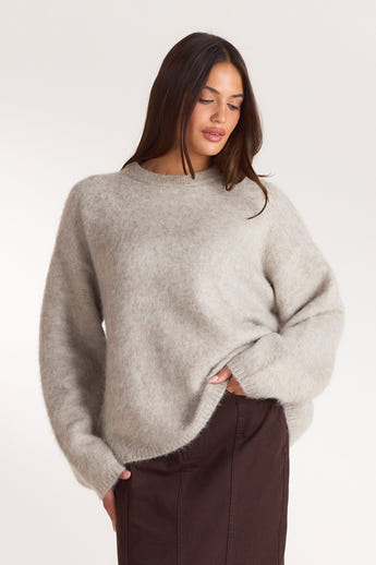 Fluffy Knitted Jumper - Warm Grey