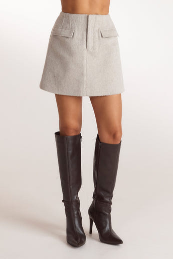 Woven A-Line Mini Skirt - Warm Grey