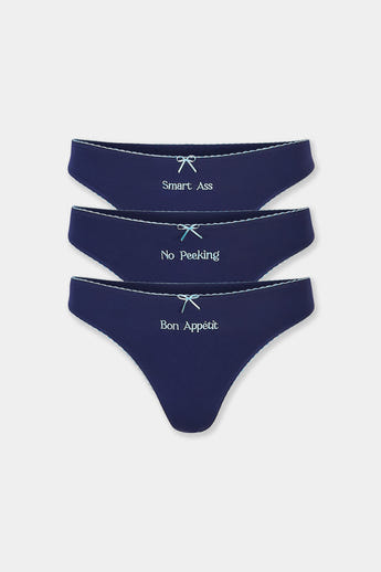 Slogan Thongs (3-Pack) - Navy