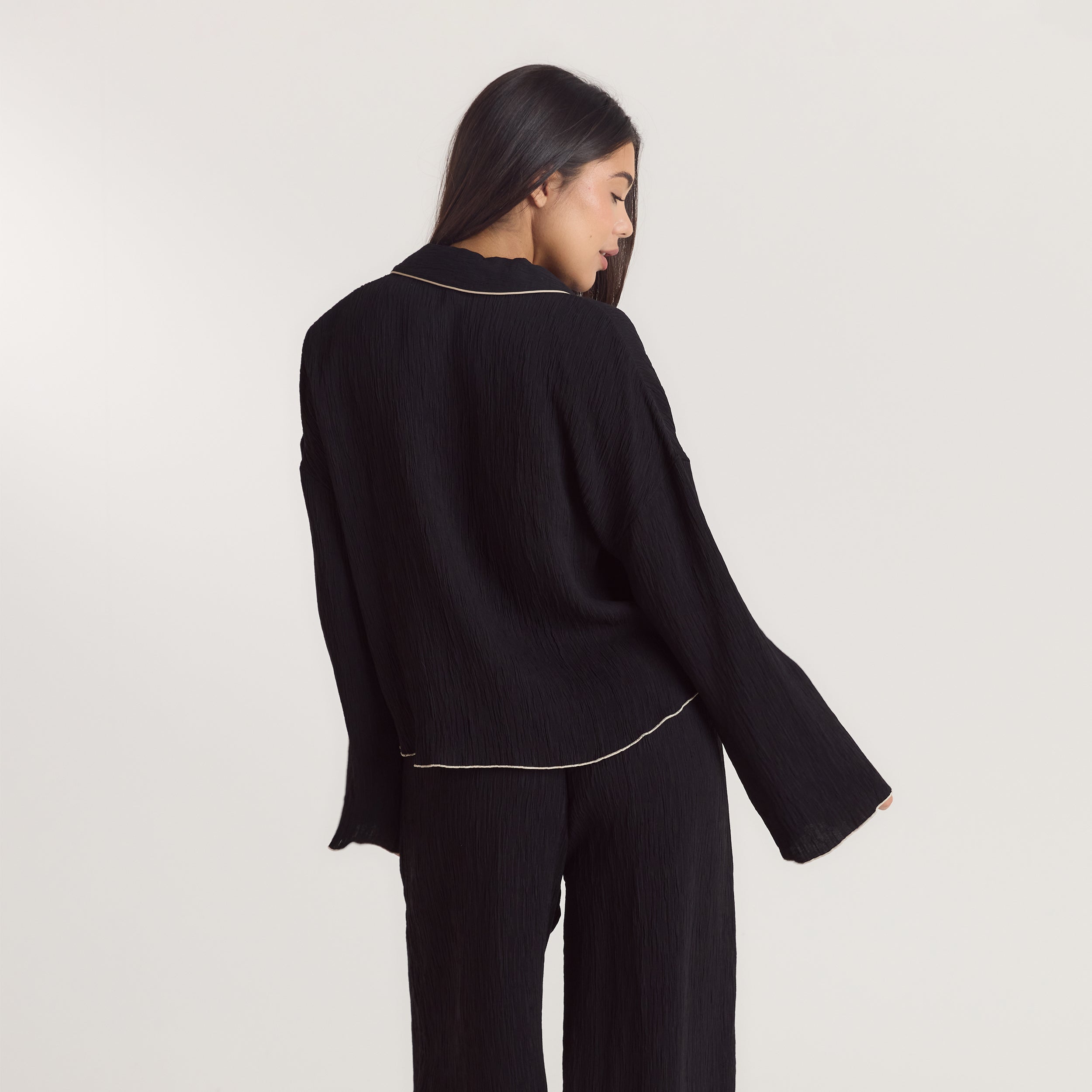 Crinkle Pyjama Shirt - Black alternate