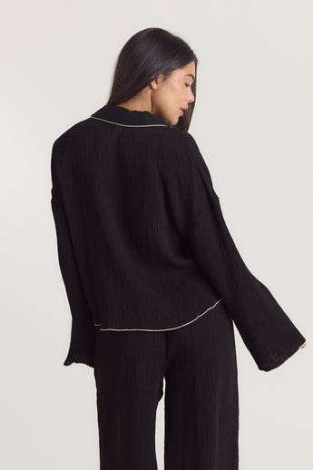 Crinkle Pyjama Shirt - Black alternate