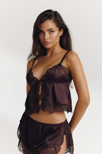 Satin Cami Pyjama Top - Chocolate alternate