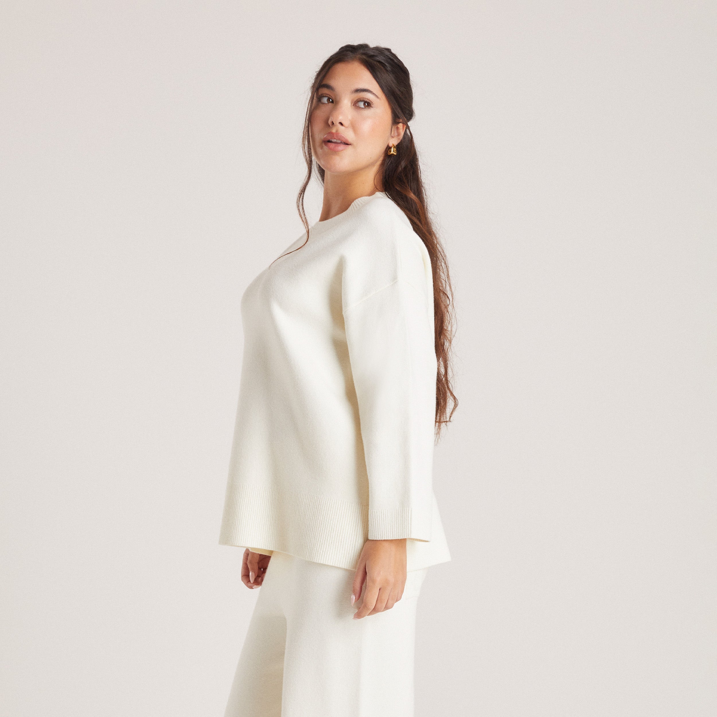 Knitted Crew Neck Jumper | Knitted Crew Neck Jumper - Creme