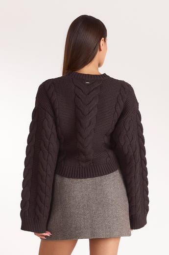 Cropped Cable-Knit Jumper - Dark Chocolate alternate