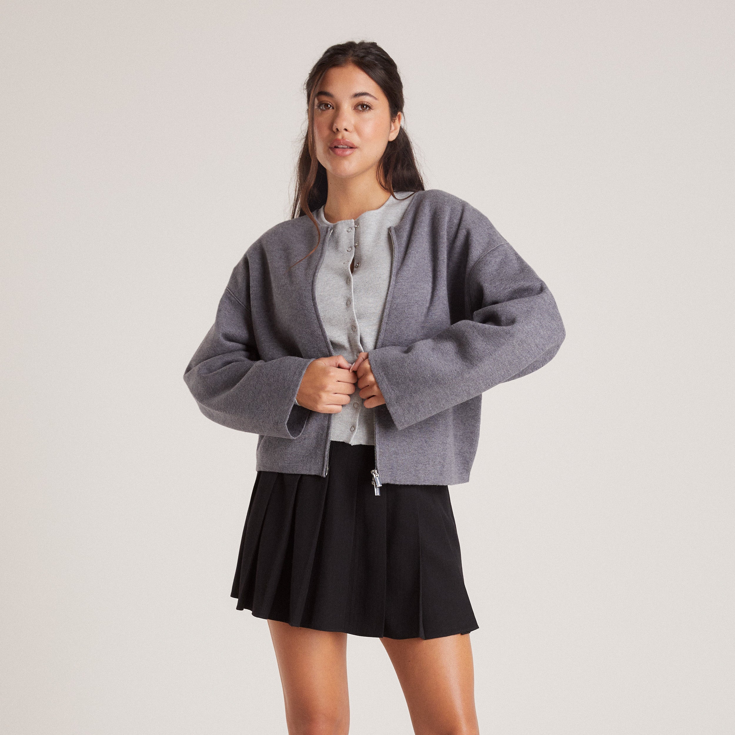 Zip-Up Cardigan | Zip-Up Cardigan - Charcoal