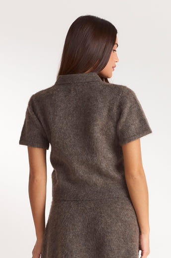 Knitted Polo Top - Ash Brown alternate