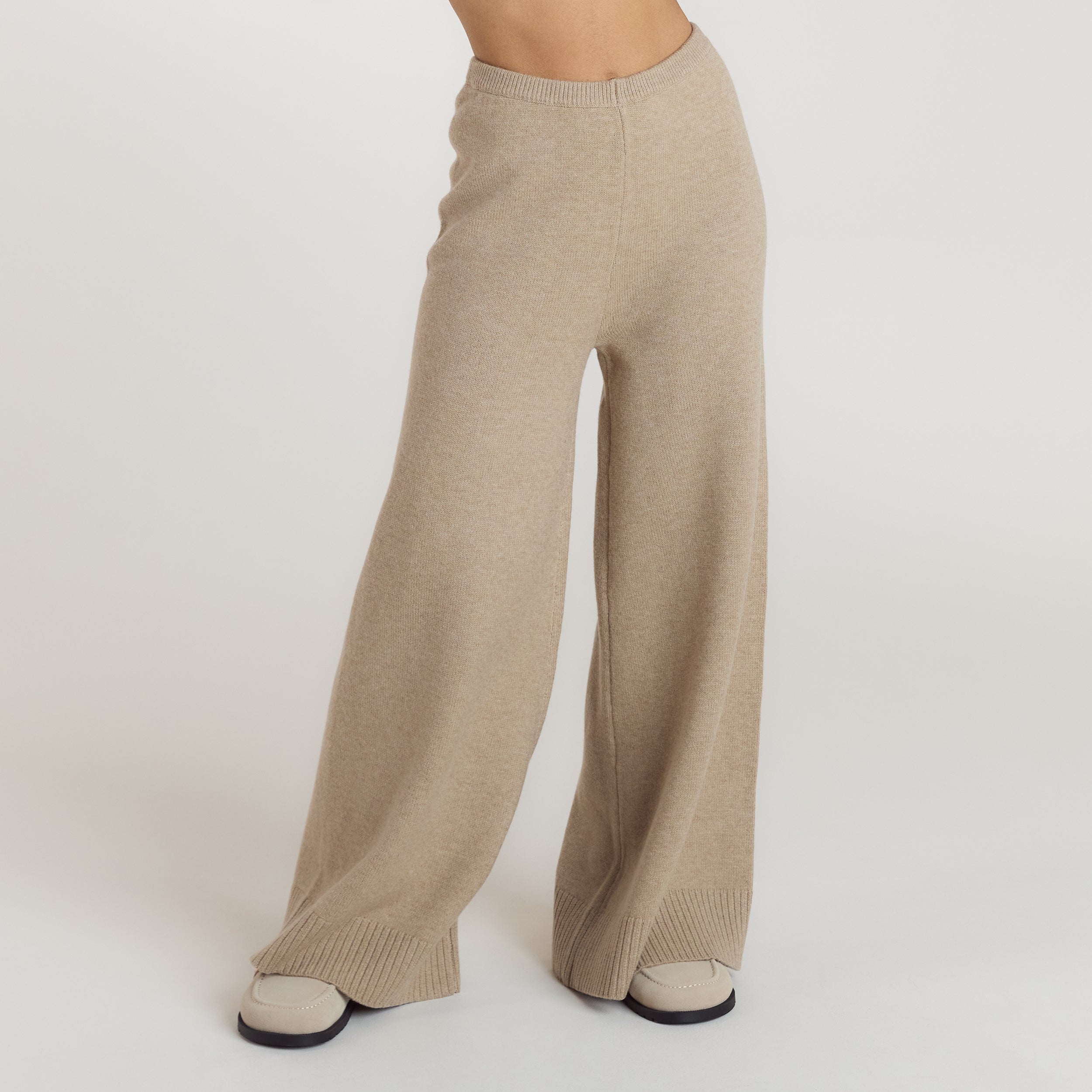 Ribbed Hem Knitted Trousers | Ribbed Hem Knitted Trousers - Mink