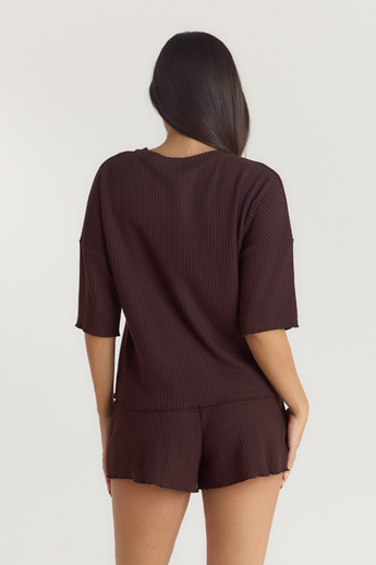 Soft Waffle Pyjama Top - Dark Chocolate alternate