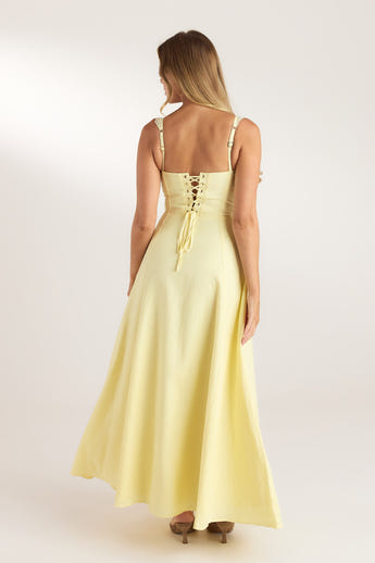 Lace Trim Maxi Dress - Lemon