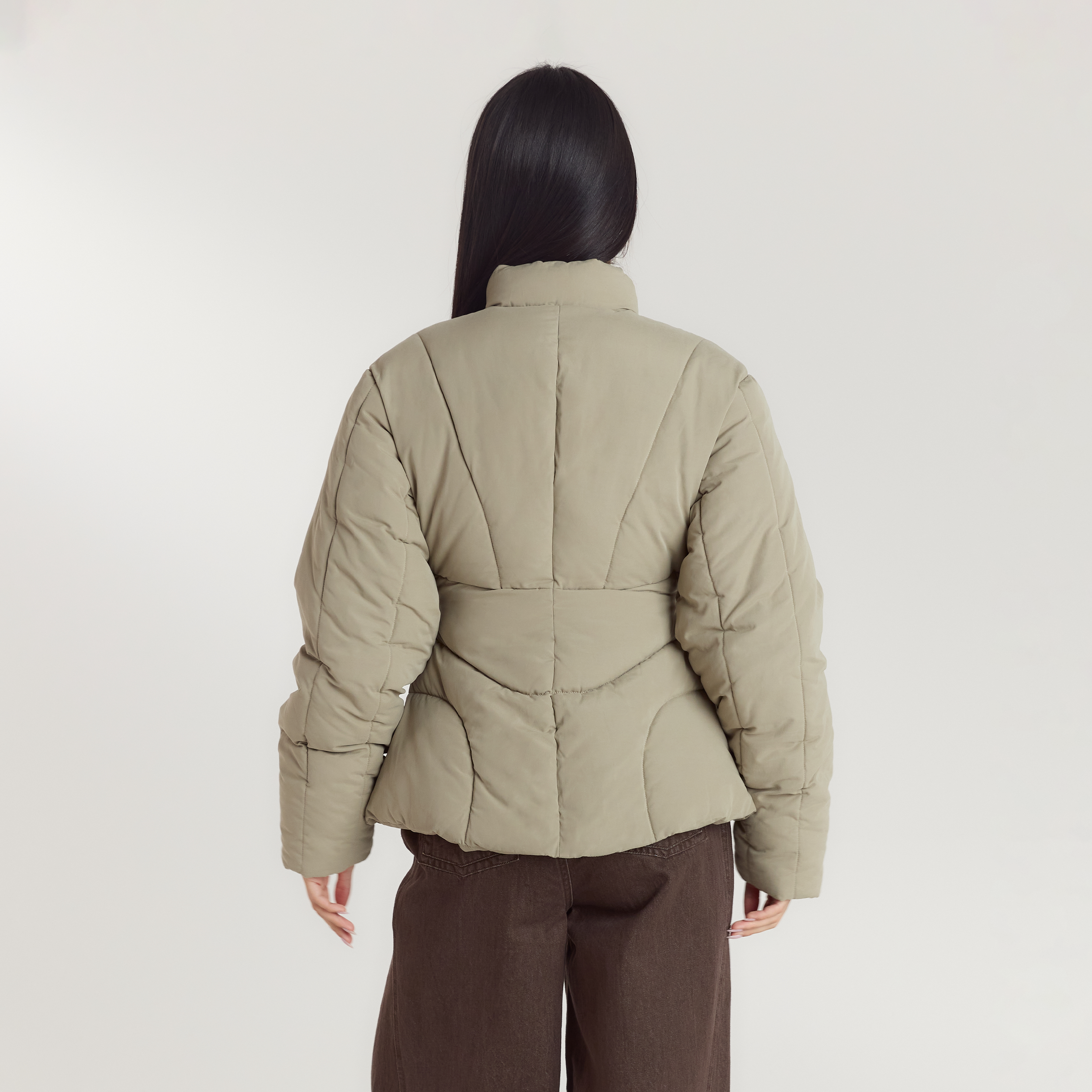Cinched Puffer Coat - Thyme alternate
