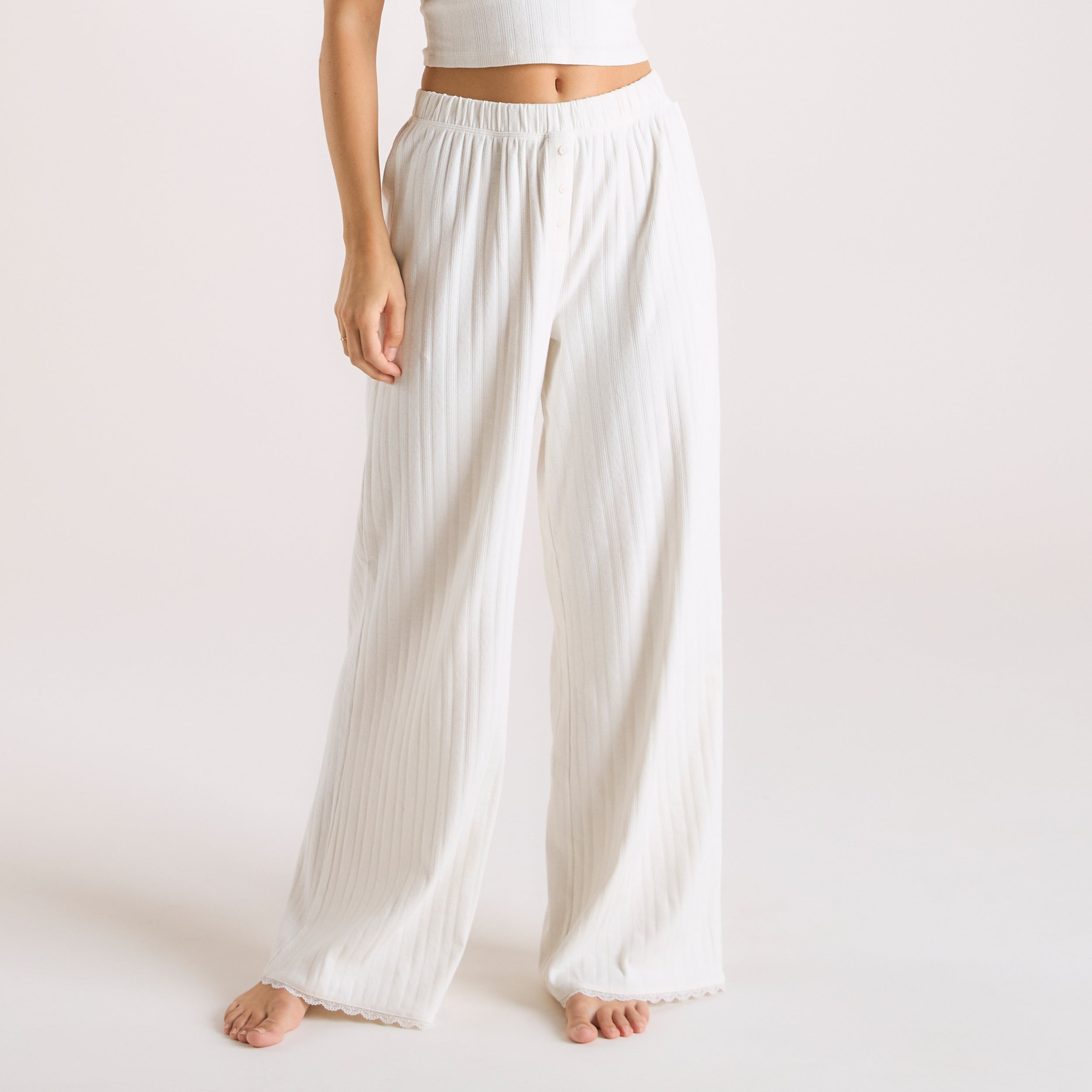 Pointelle Pyjama Bottoms | Pointelle Pyjama Bottoms - Cream