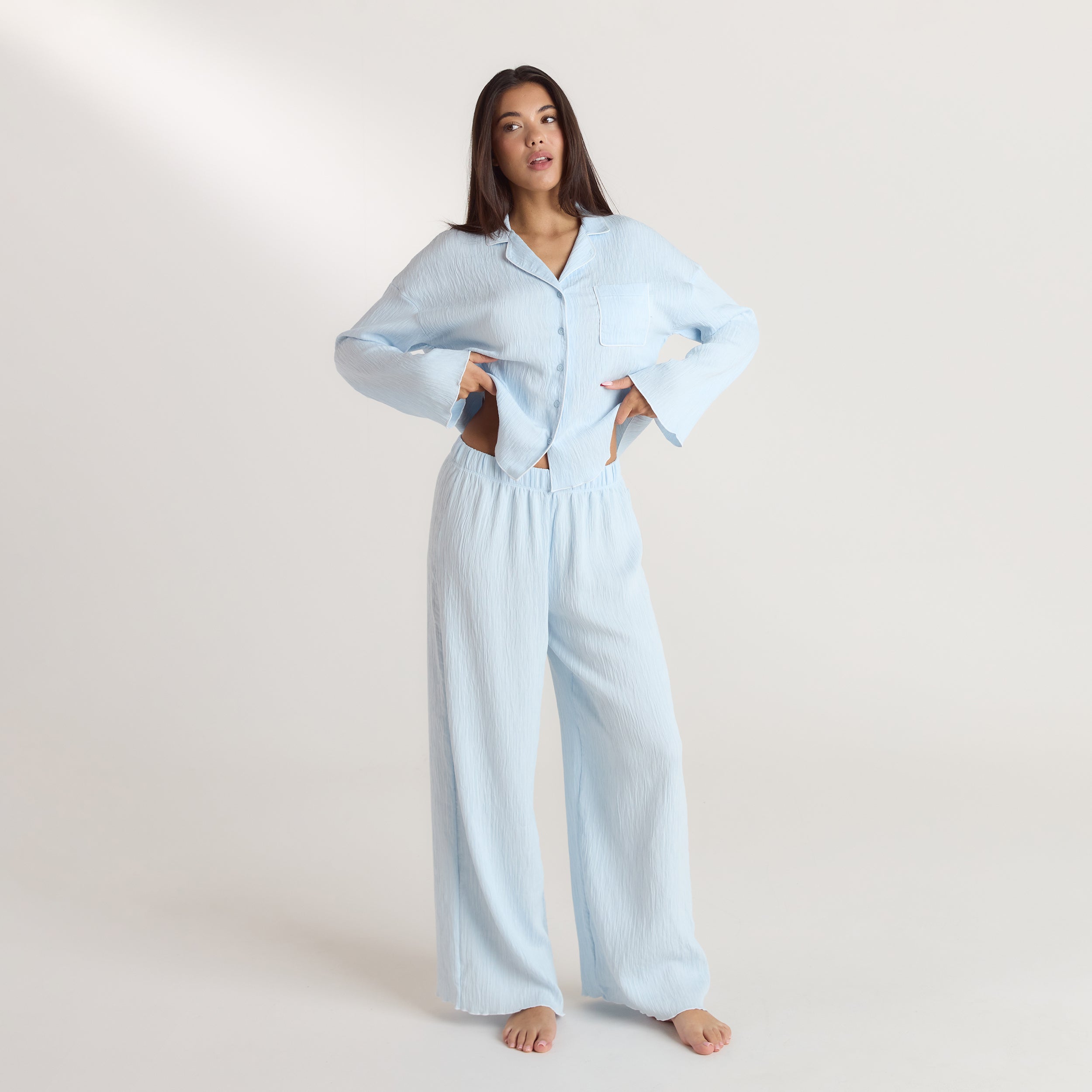 Crinkle Pyjama Top | Crinkle Pyjama Shirt - Blue