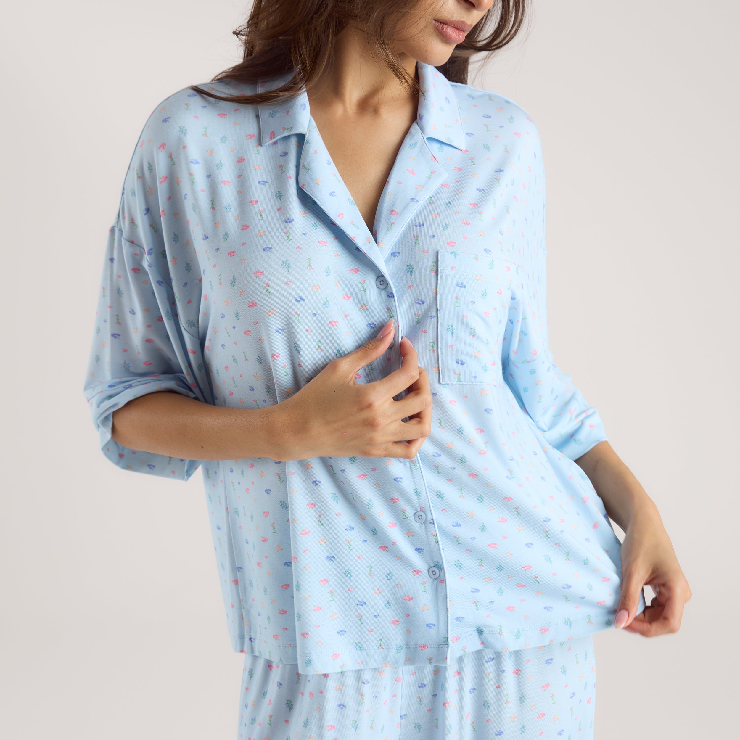 Modal Short Sleeve Pyjama Shirt | Modal Short Sleeve Pyjama Shirt - Blue Floral