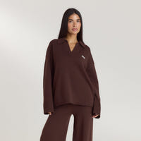 Half Placket Knitted Jumper - Chocolate
