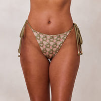 Reversible Tie Side Bikini Thong - Green/Floral