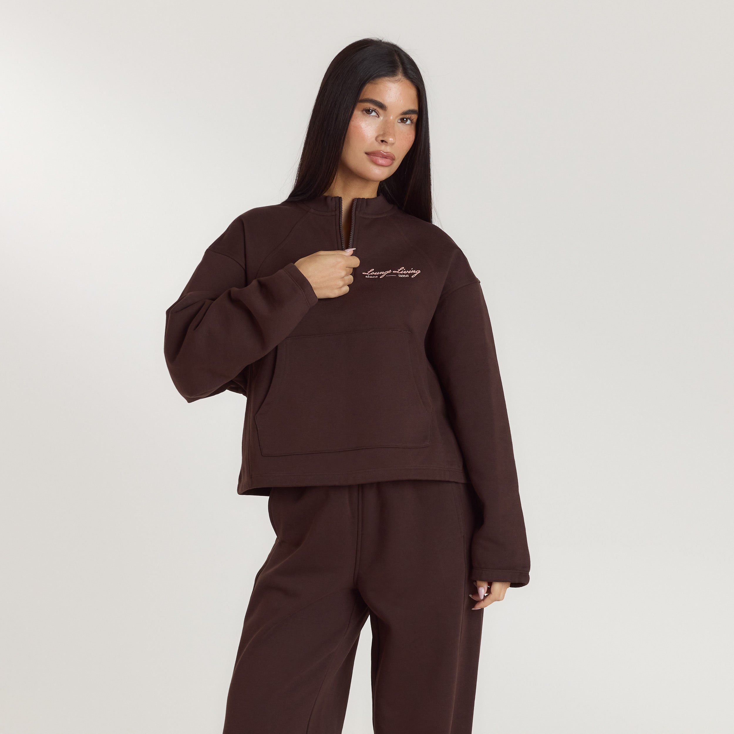 Lounge Living Quarter-Zip Jumper | Lounge Living Quarter-Zip Jumper - Chocolate