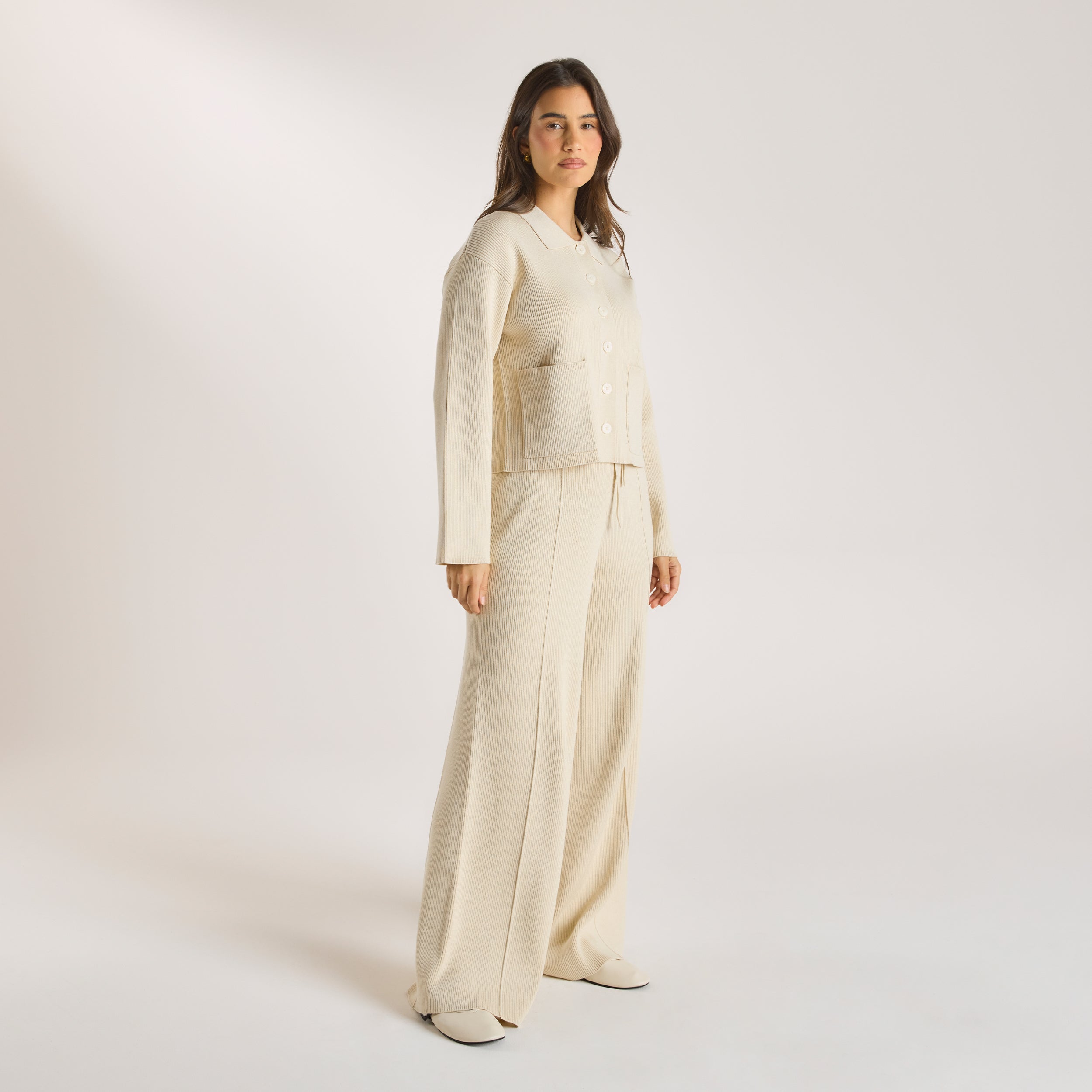 Wide Leg Knitted Trousers  | Wide Leg Knitted Trousers - Cream
