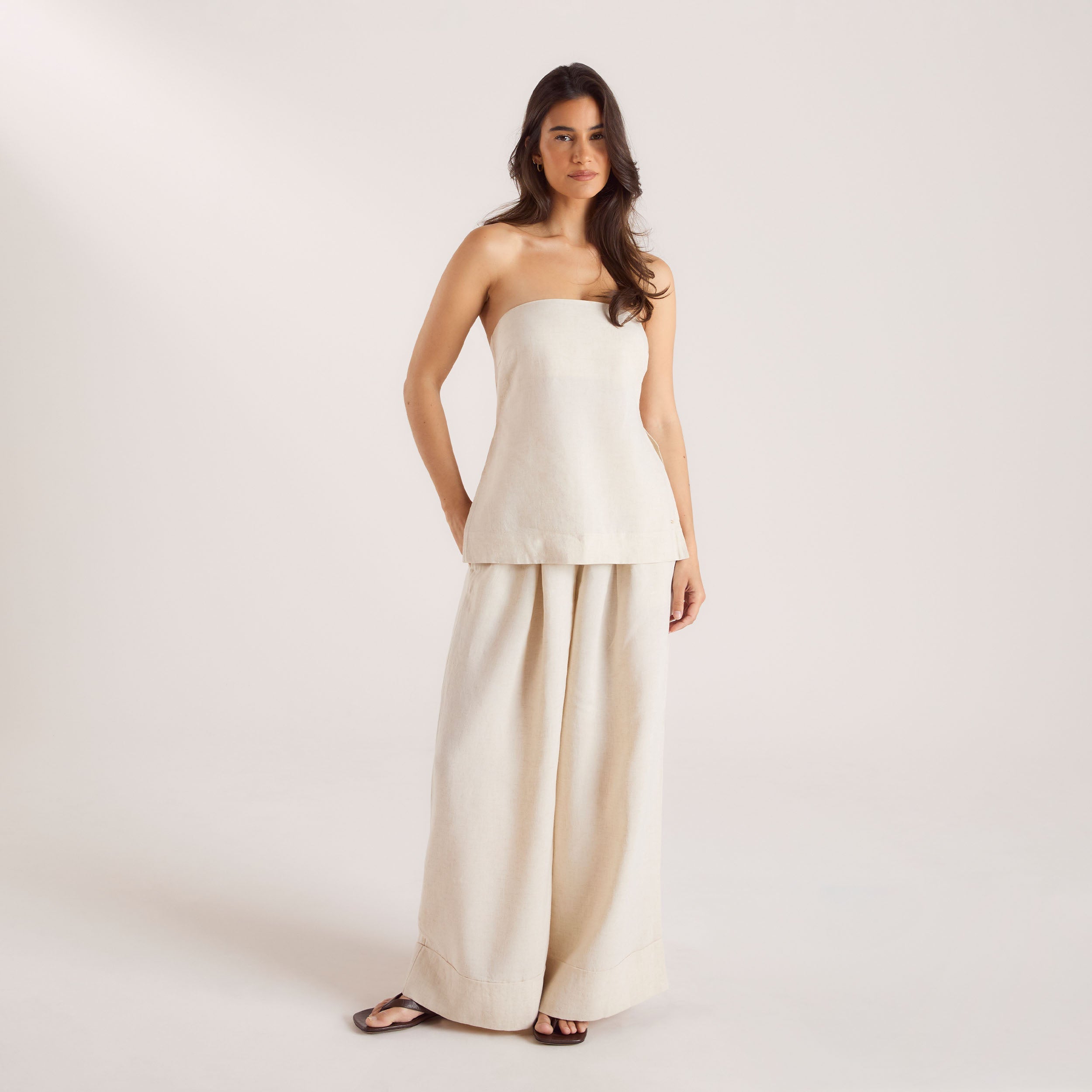 Linen Blend Wide-Leg Trousers | Linen Blend Wide-Leg Trousers - Cream