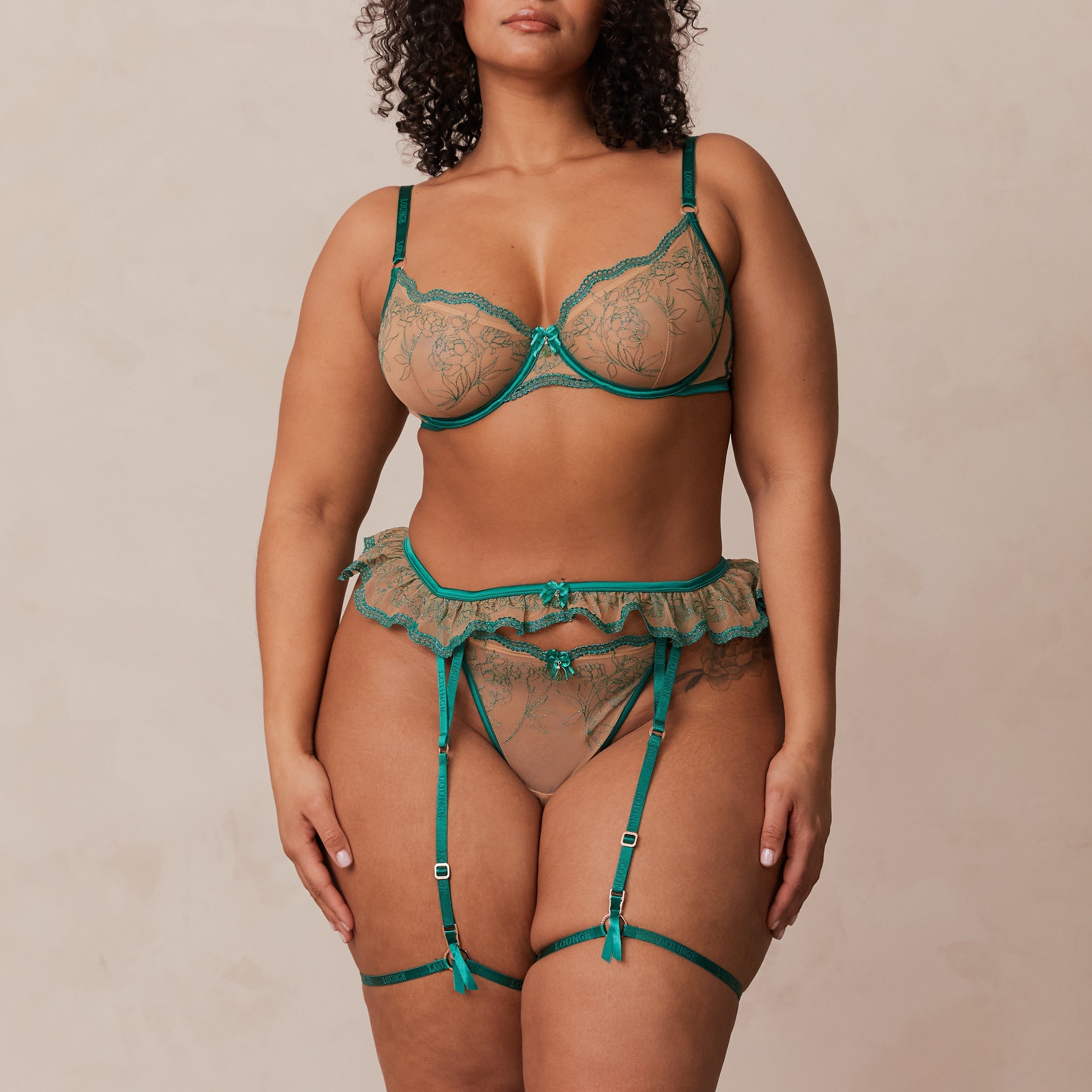 Celine Intimates Thong & Suspender Belt (Set) | Celine Intimates Thong & Suspender Belt (Set) - Green