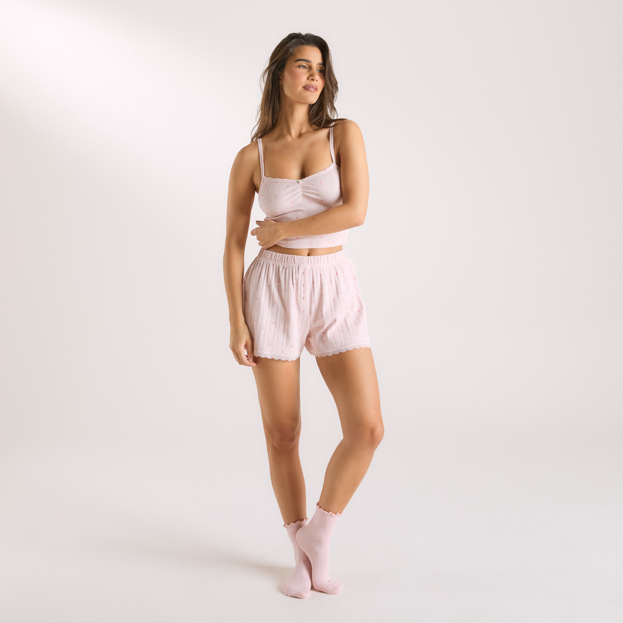 Pointelle Pyjama Shorts | Pointelle Pyjama Shorts - Pink Floral