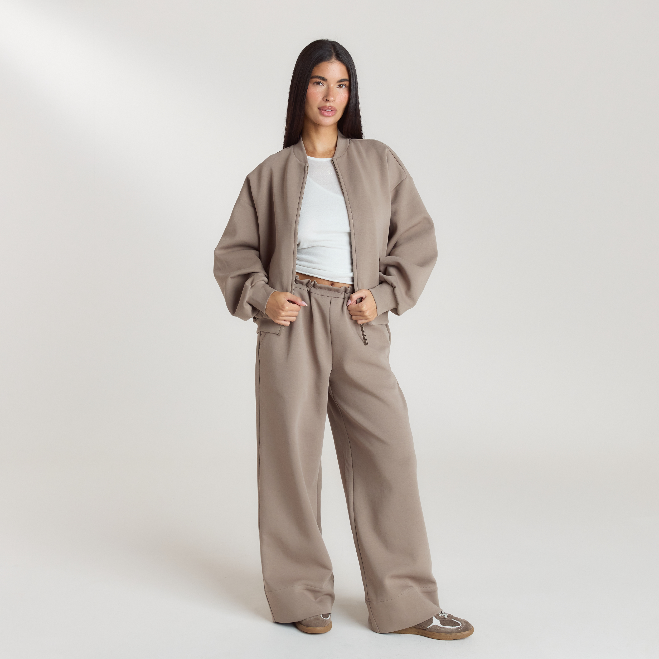 Neoprene Wide-Leg Joggers | Neoprene Wide-Leg Joggers - Taupe