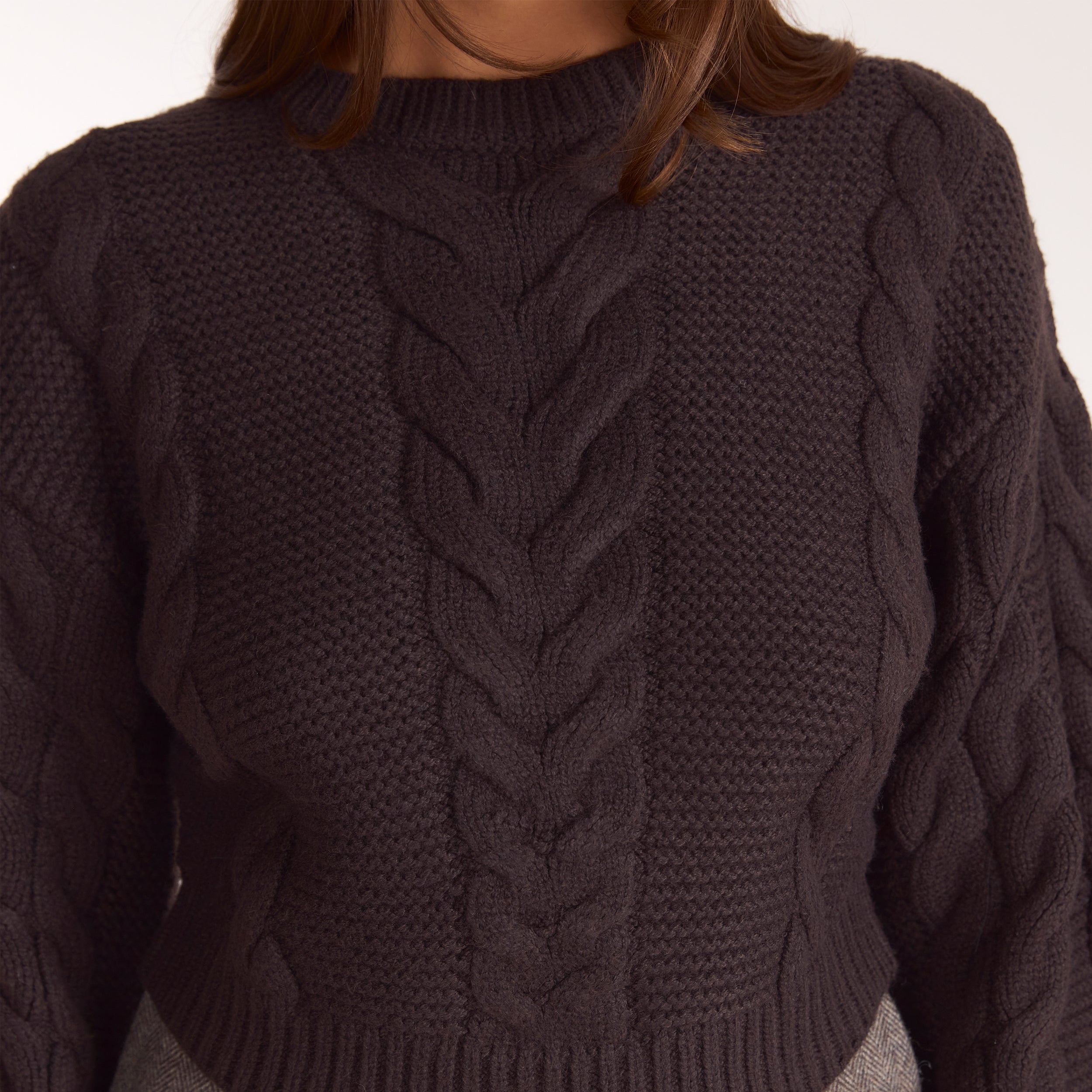 Cropped Cable-Knit Jumper | Cropped Cable-Knit Jumper - Dark Chocolate