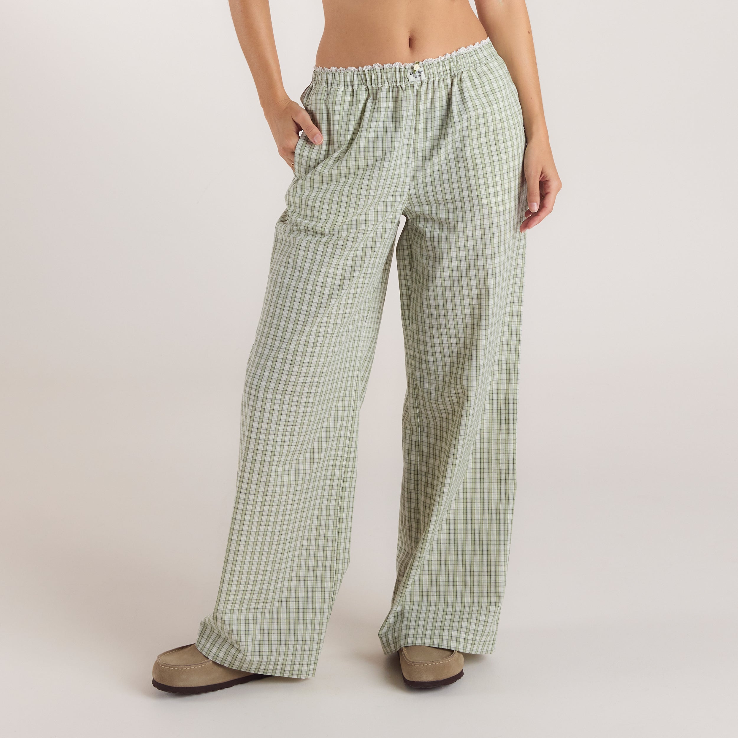 Check Cotton Trousers - Green