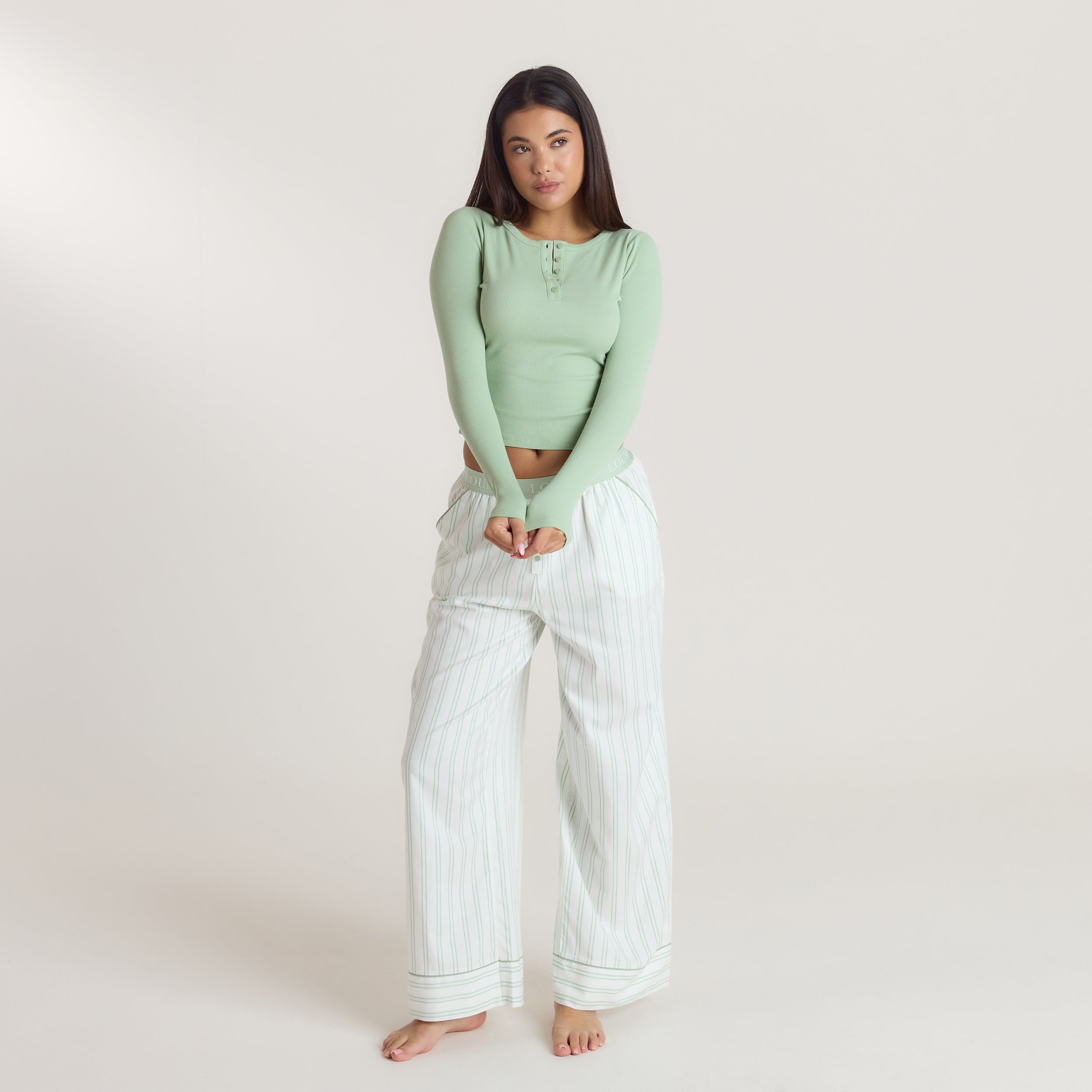 Mistletoe Henley Pyjama Top | Mistletoe Henley Pyjama Top - Sage