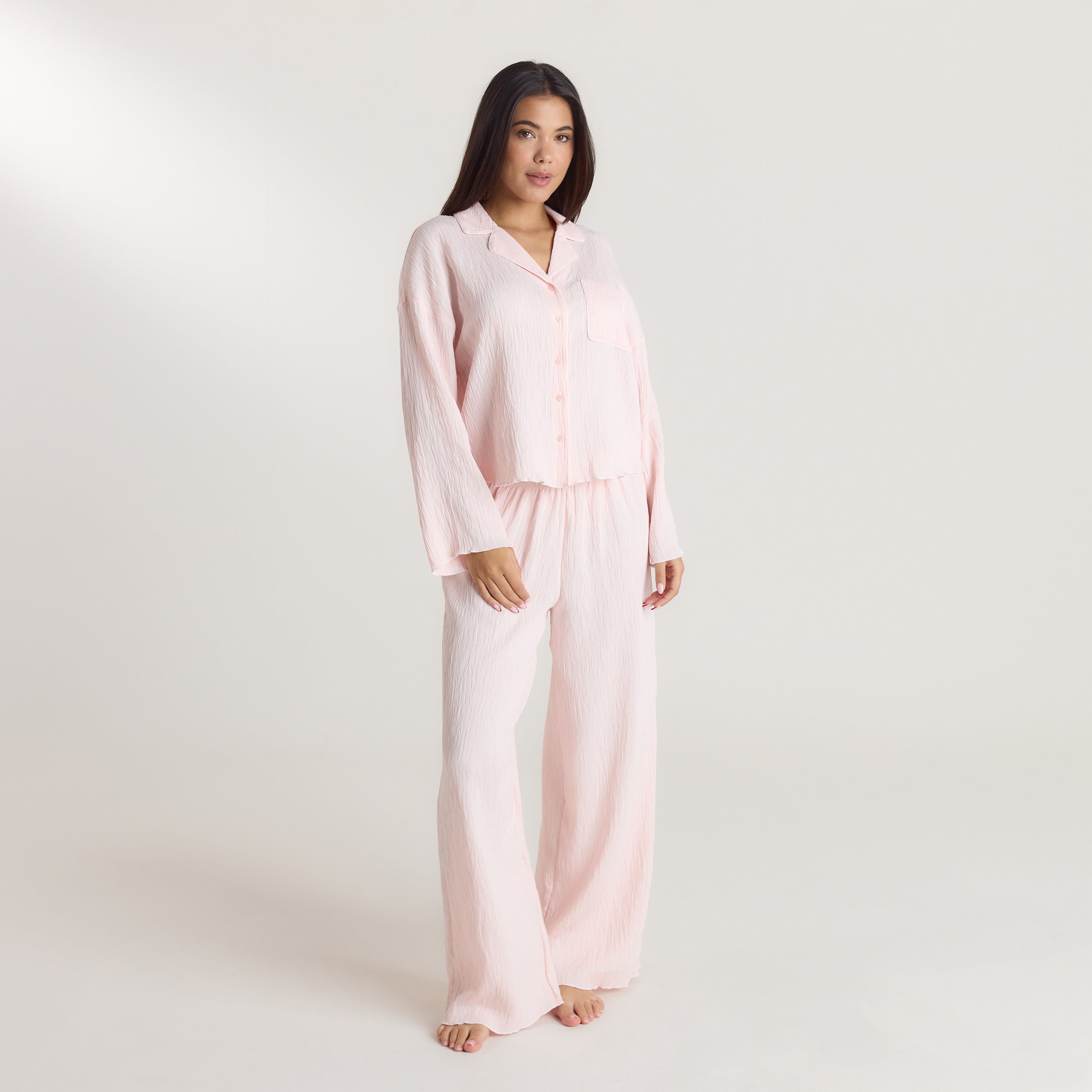 Crinkle Pyjama Top | Crinkle Pyjama Shirt - Pink