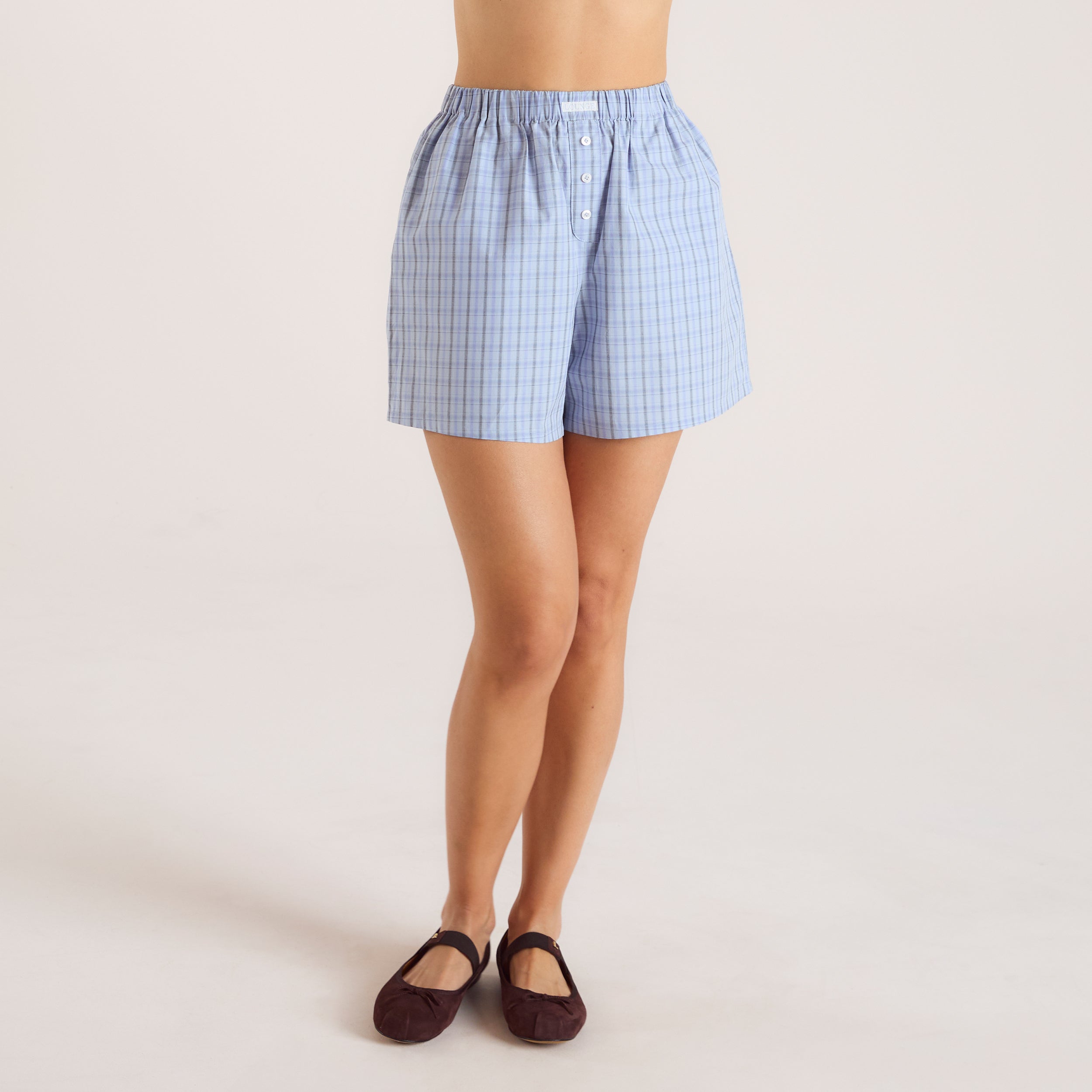 Checked Cotton Shorts | Checked Cotton Shorts - Blue
