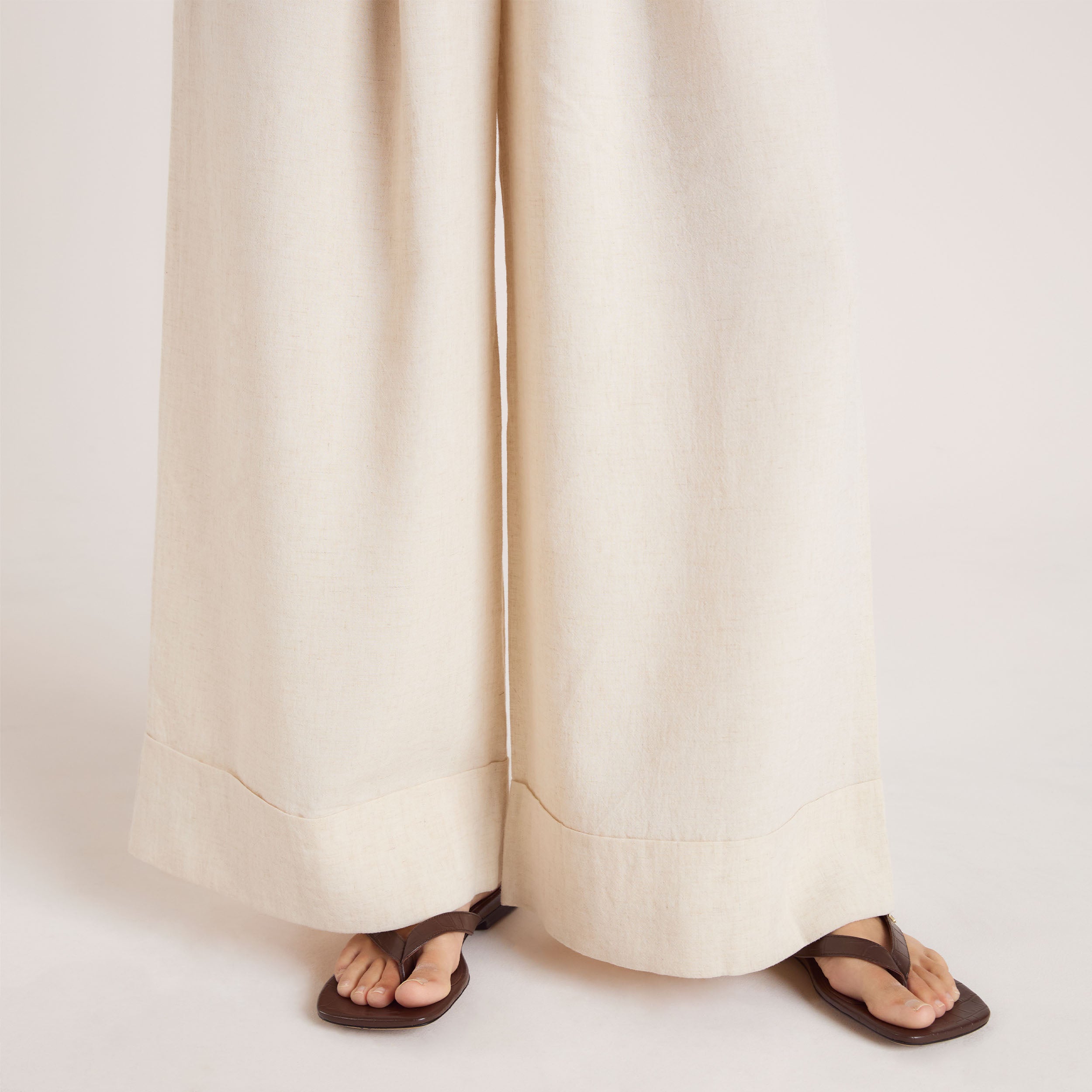 Linen Blend Wide-Leg Trousers | Linen Blend Wide-Leg Trousers - Cream