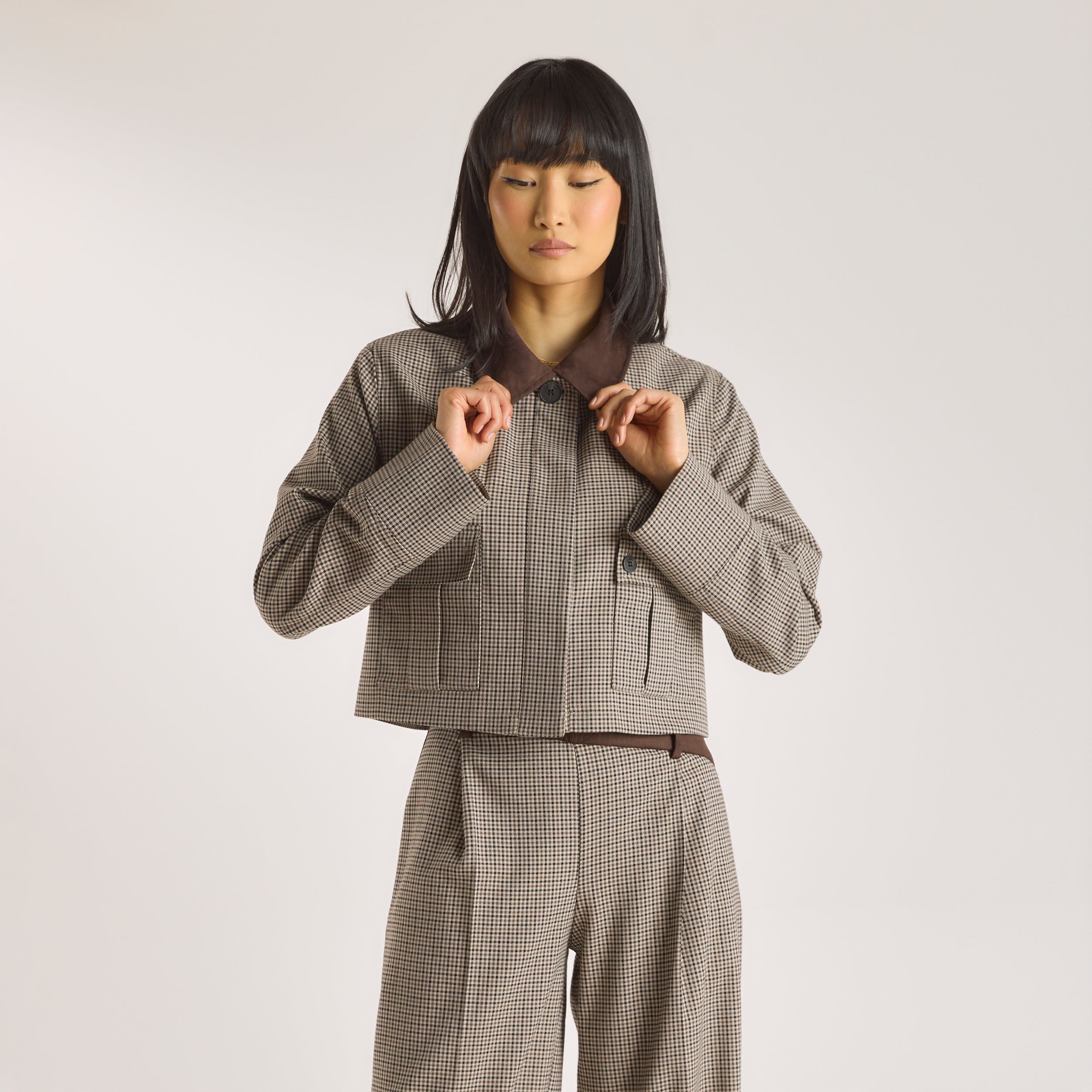 Houndstooth Jacket  | Houndstooth Jacket - Brown